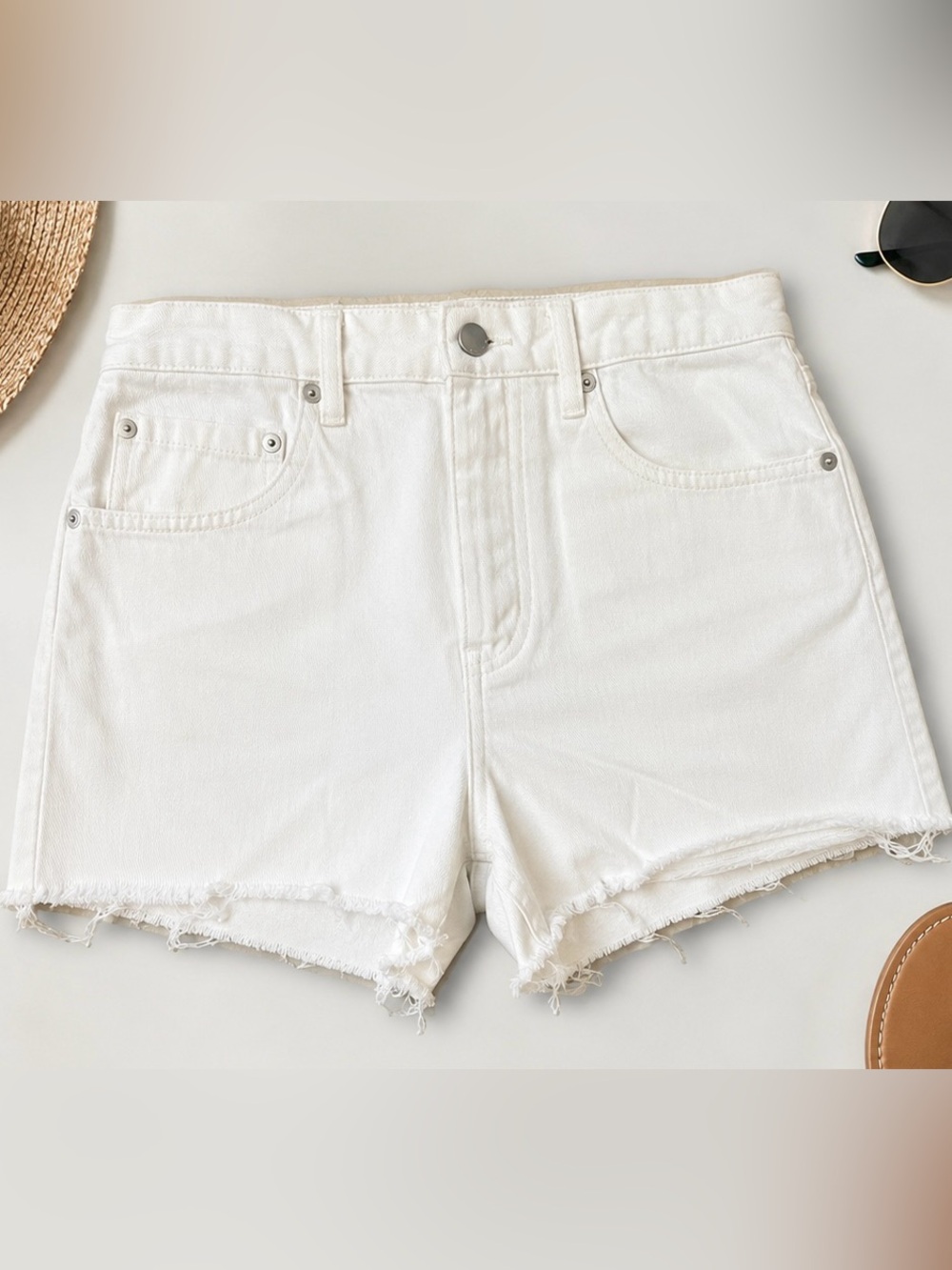 Billabong White Frayed Hem High-Rise Denim Shorts